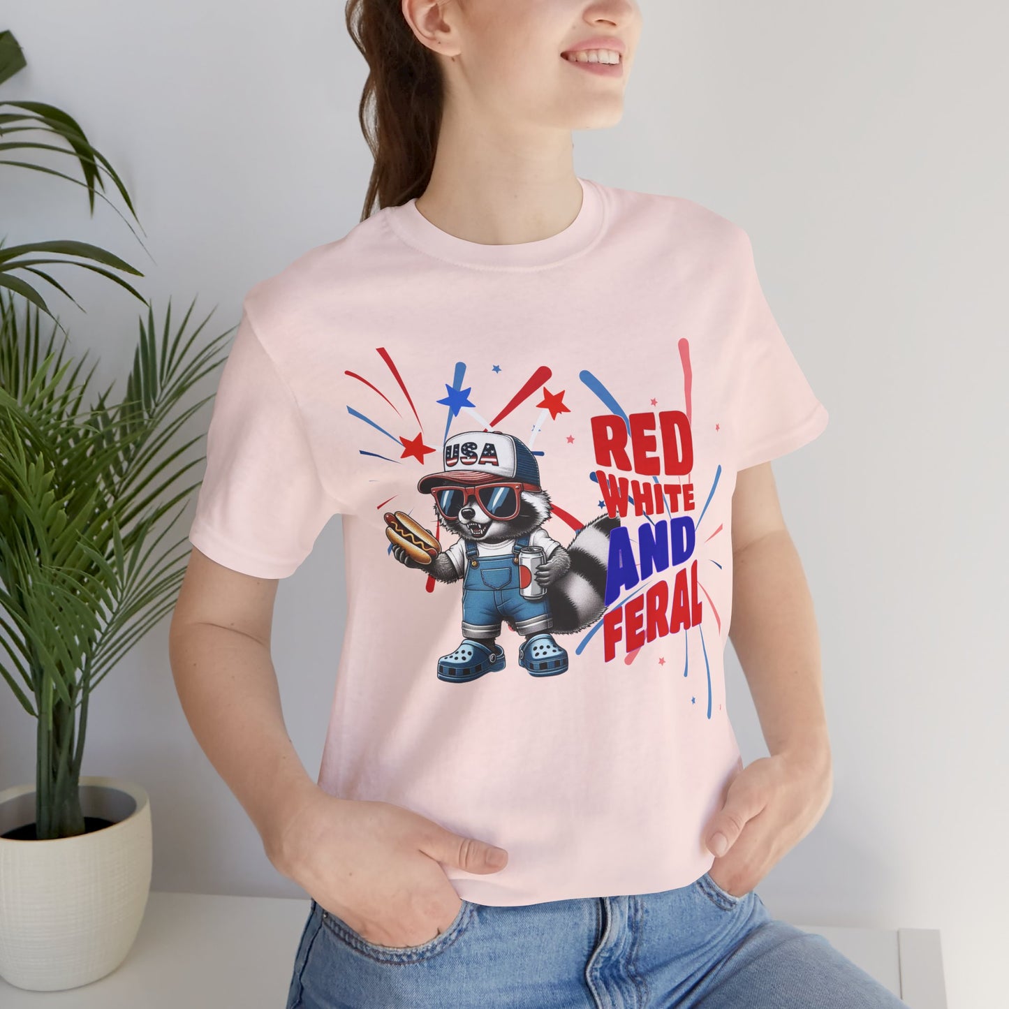 Red, White, and Feral – Funny Patriotic Raccoon T-Shirt