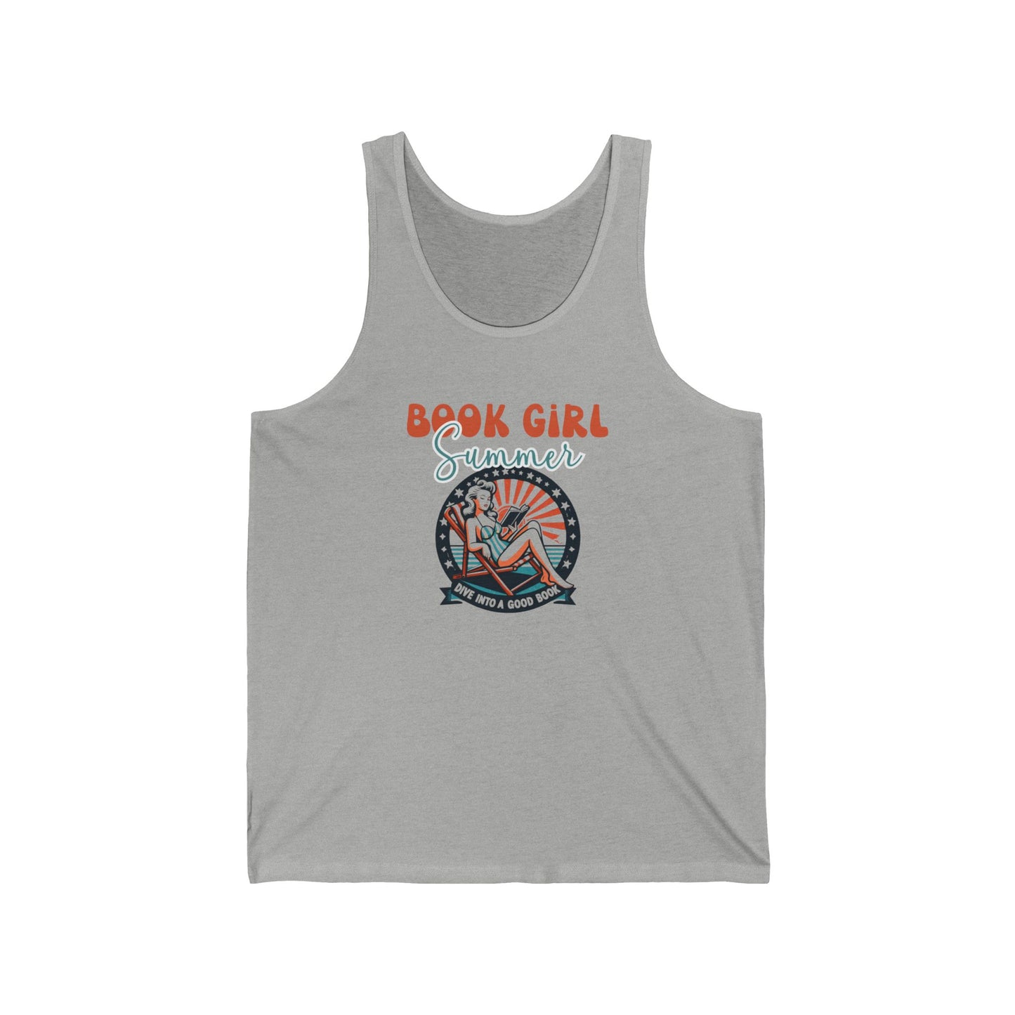 Book Girl Summer Unisex Tank Top, Retro Pin-Up Style Reading Tee, Literary Sleeveless Shirt, Library Lover Gift, Bookworm Apparel