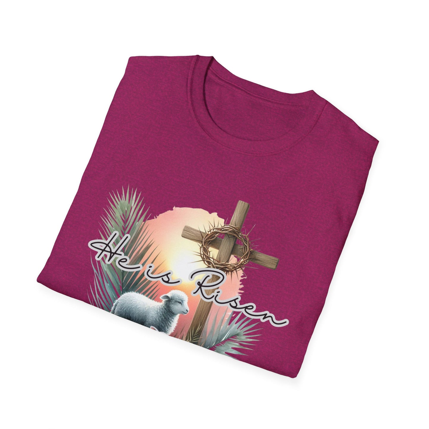 Unisex Softstyle T-Shirt - 'He Is Risen' Easter Tee with Floral Elements