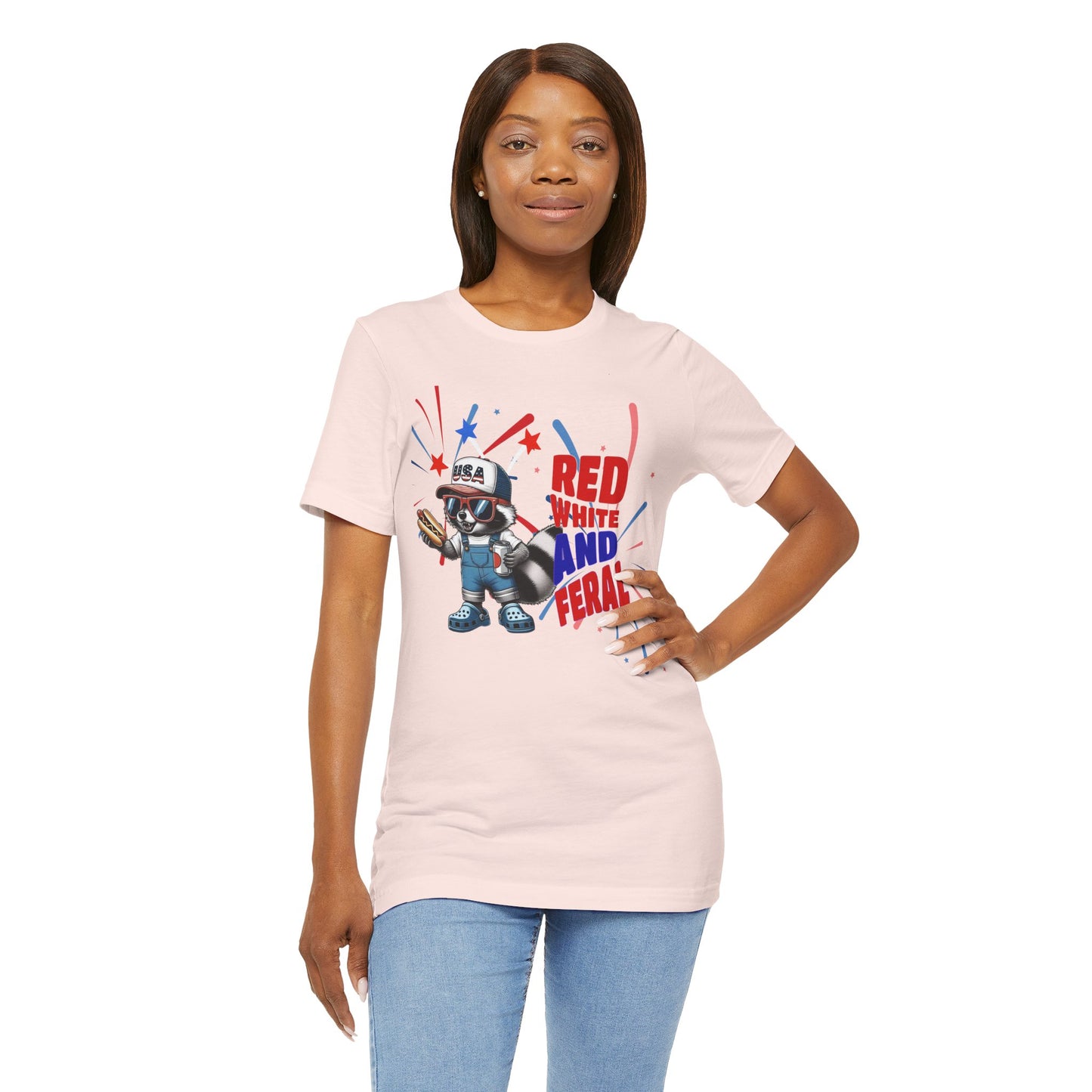 Red, White, and Feral – Funny Patriotic Raccoon T-Shirt