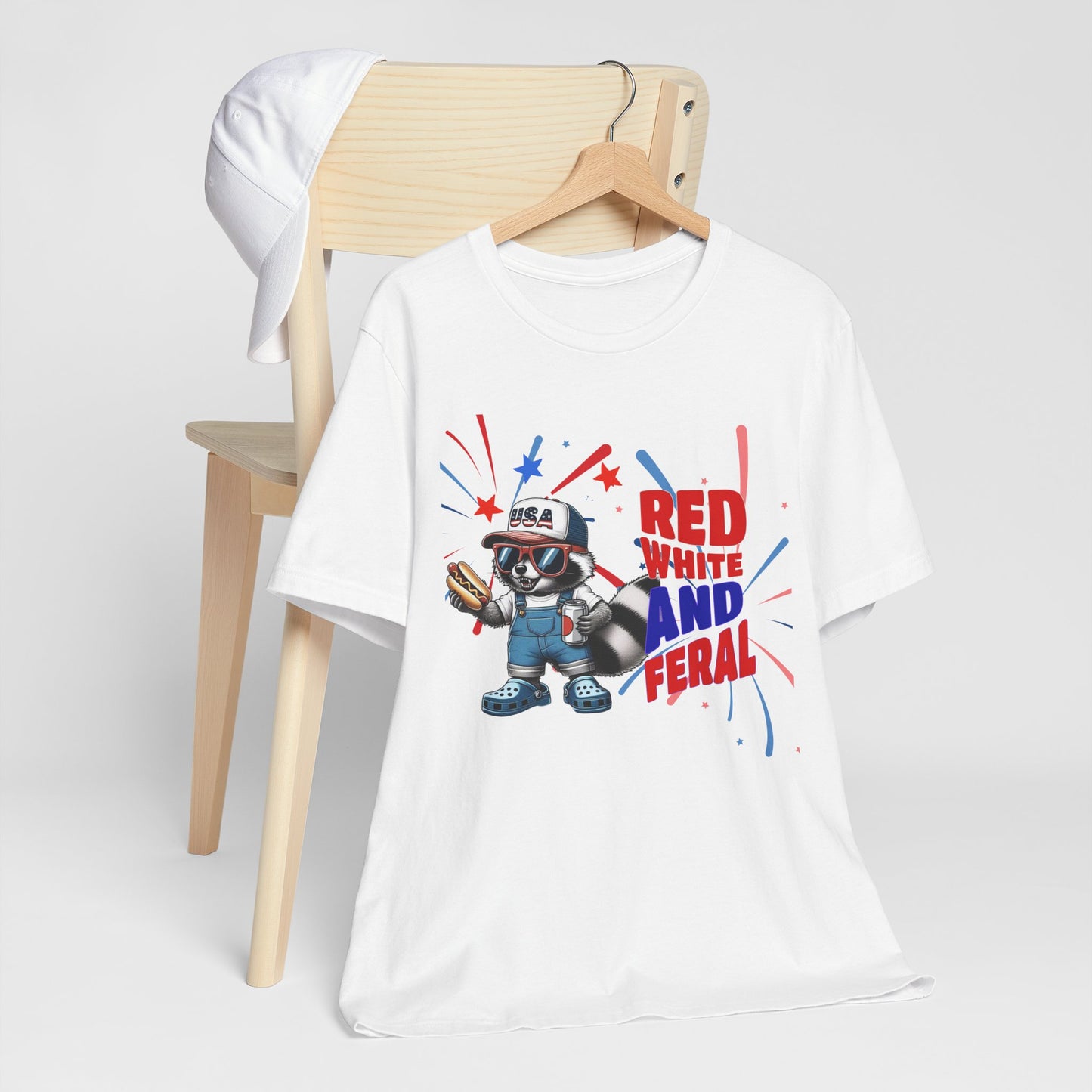 Red, White, and Feral – Funny Patriotic Raccoon T-Shirt