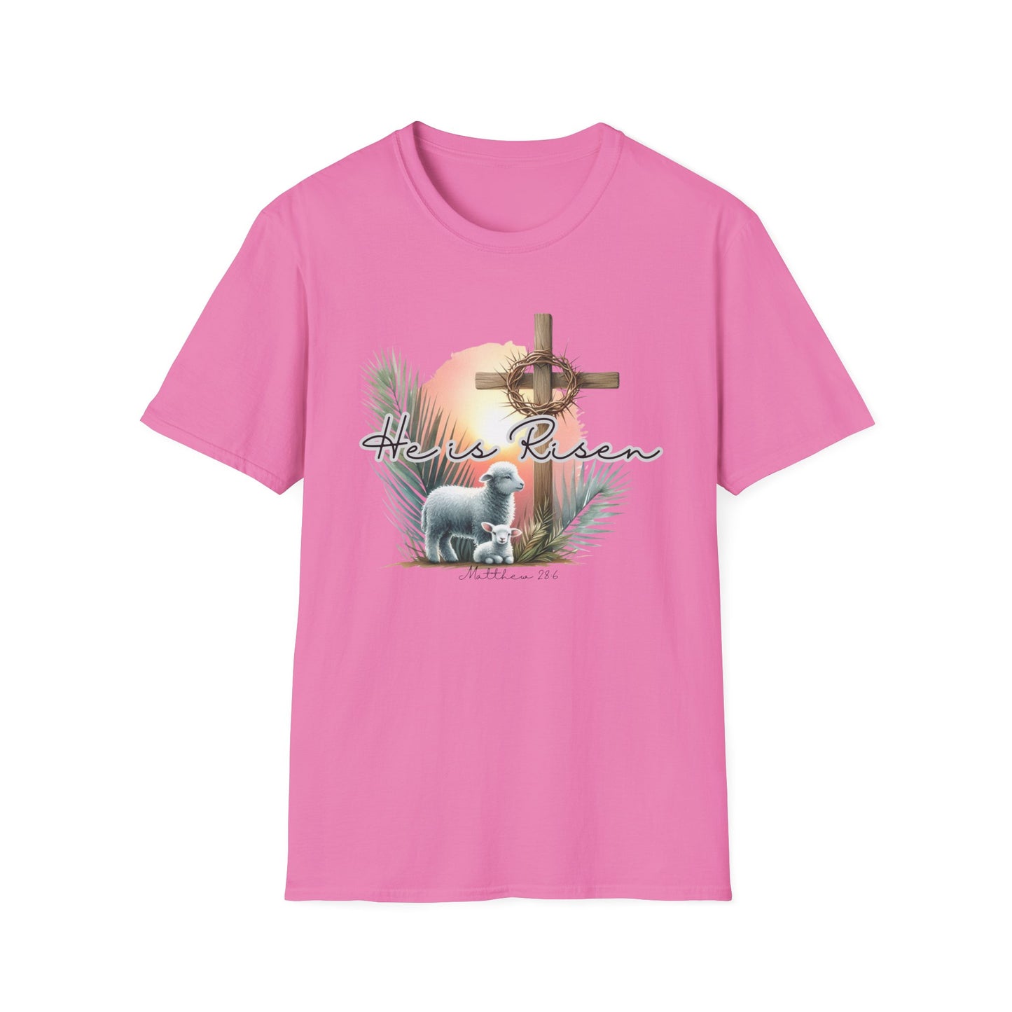 Unisex Softstyle T-Shirt - 'He Is Risen' Easter Tee with Floral Elements