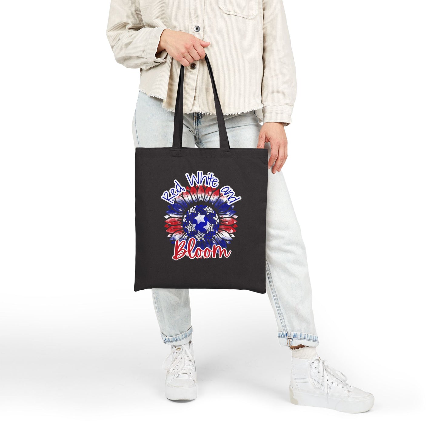 Red, White and Bloom – Patriotic Sunflower Canvas Tote Bag