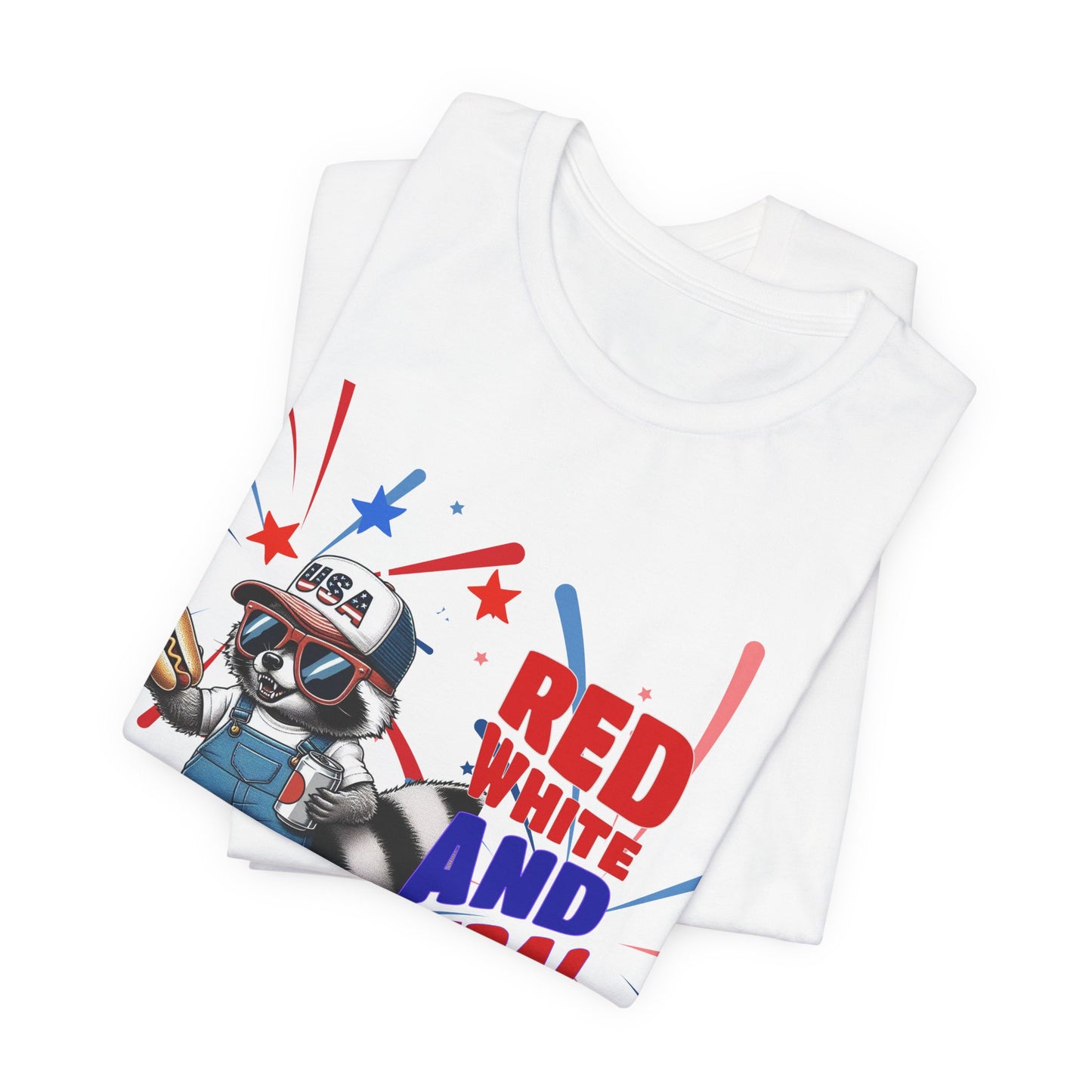 Red, White, and Feral – Funny Patriotic Raccoon T-Shirt