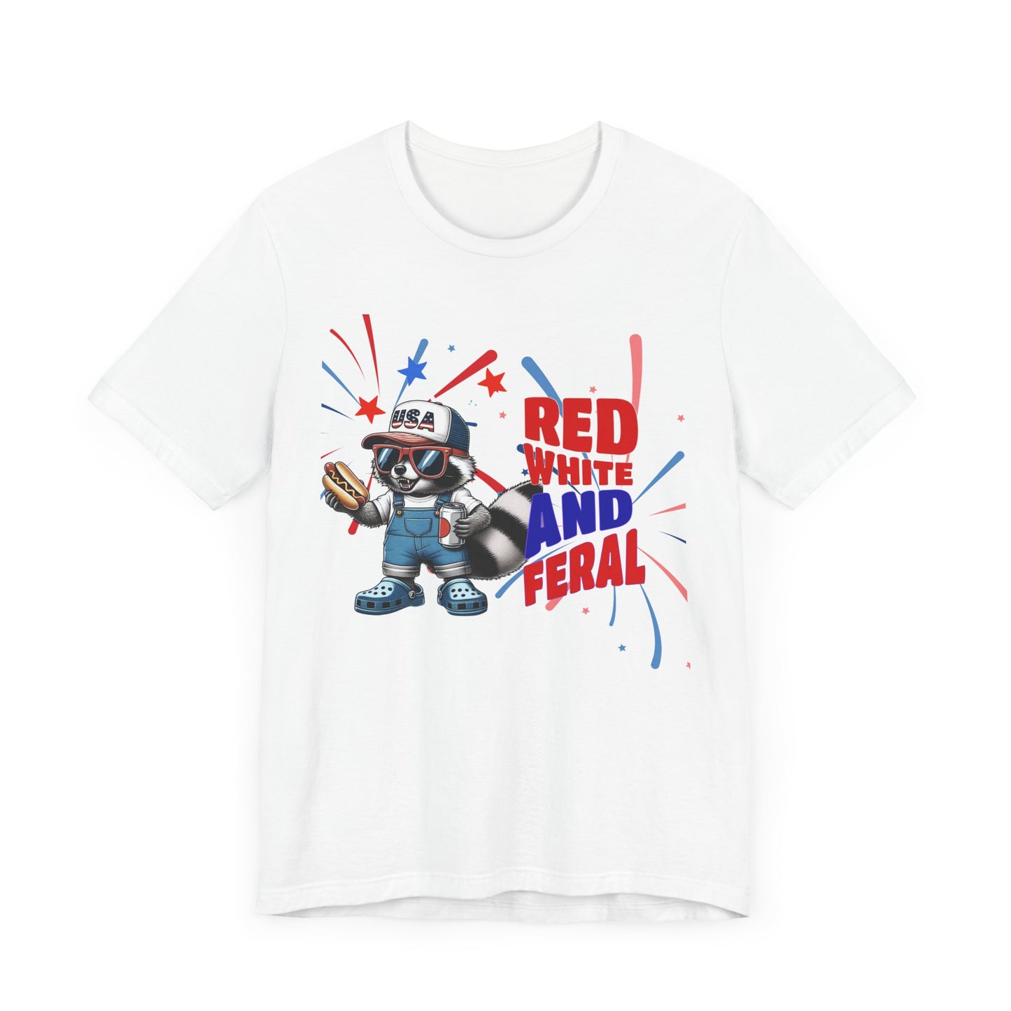 Red, White, and Feral – Funny Patriotic Raccoon T-Shirt