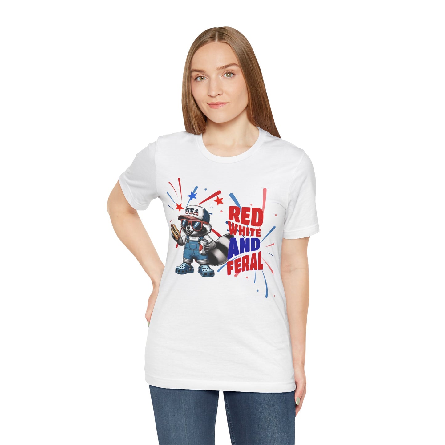 Red, White, and Feral – Funny Patriotic Raccoon T-Shirt