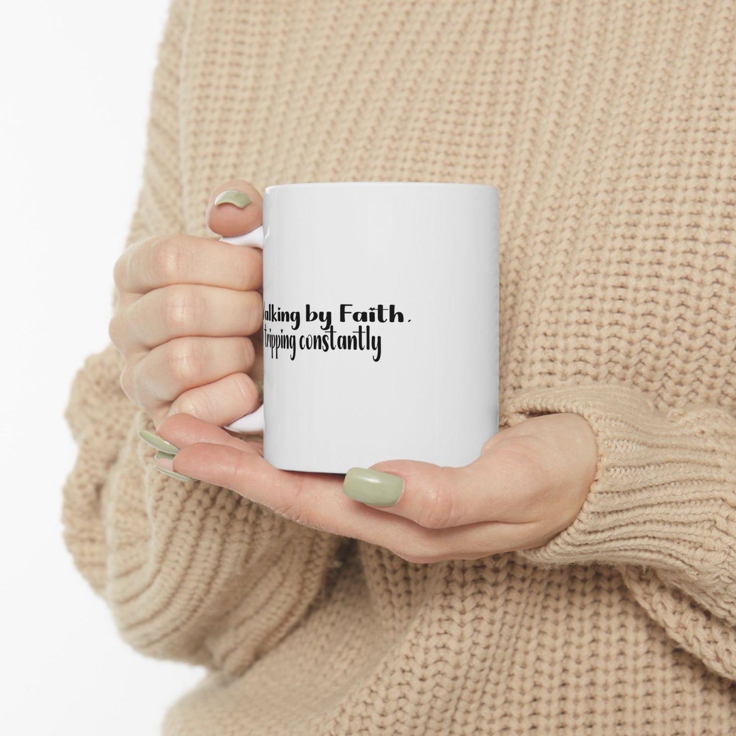 Walking by Faith Tripping Constantly Mug | Funny Christian Coffee Cup | Grace Over Perfection Gift for Women | Faith Humor Mug