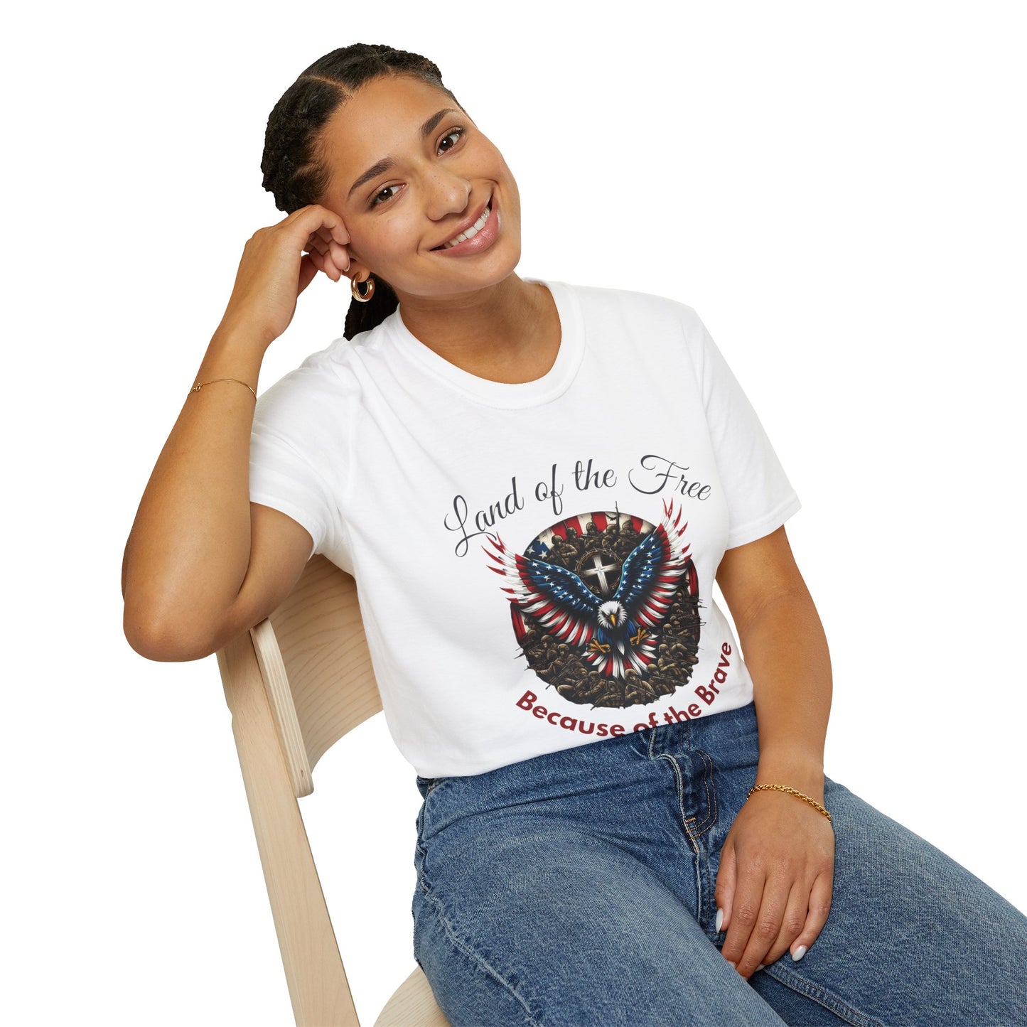 Land of the Free Because of the Brave - Patriotic Graphic Tee - Unisex Softstyle T-Shirt