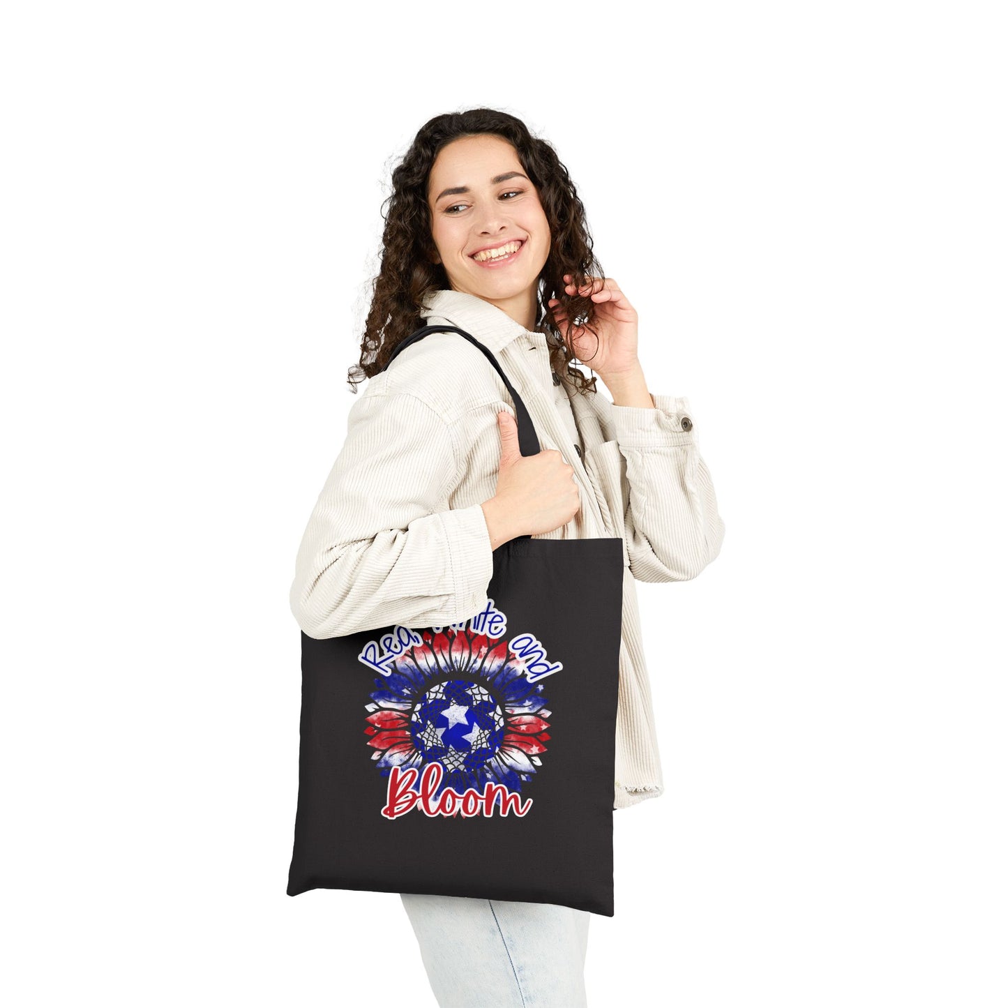 Red, White and Bloom – Patriotic Sunflower Canvas Tote Bag