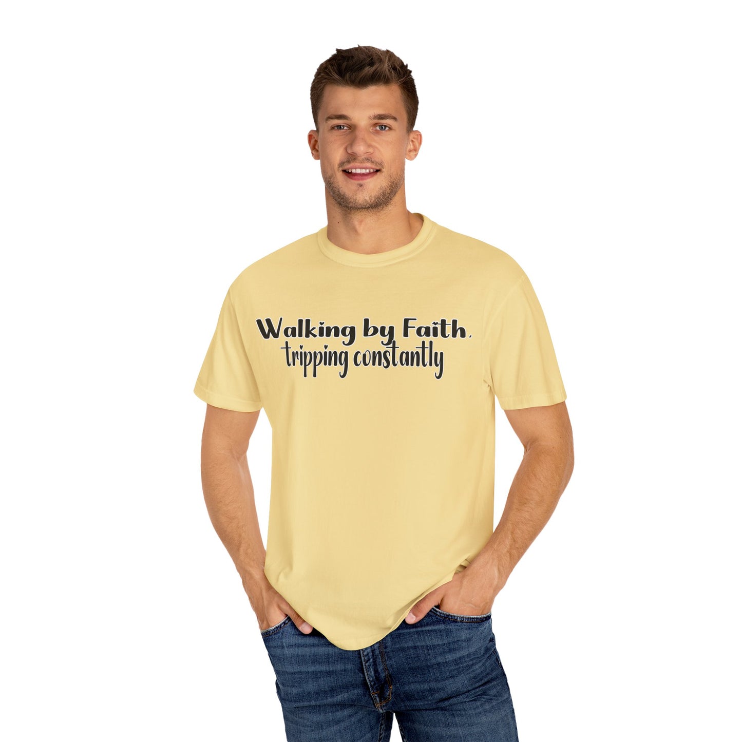 Walking by Faith (Tripping Constantly) – Funny Christian T-Shirt