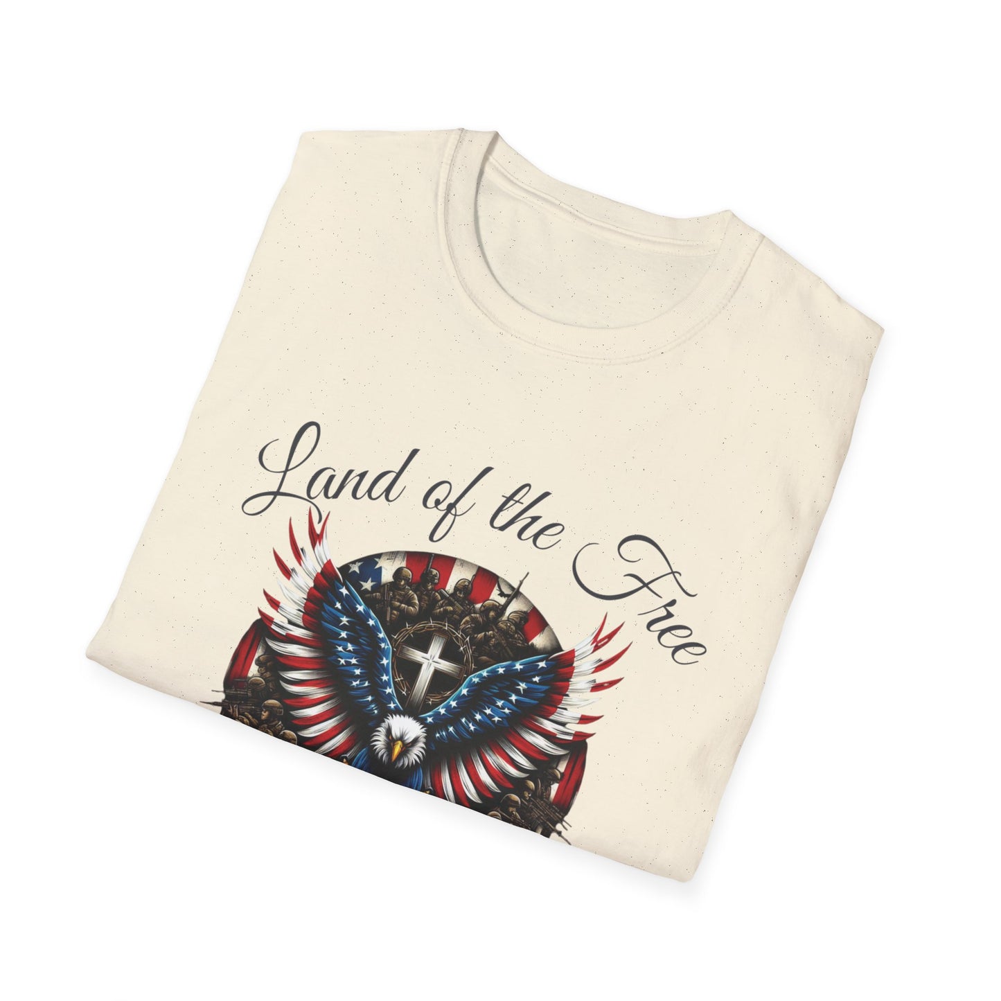 Land of the Free Because of the Brave - Patriotic Graphic Tee - Unisex Softstyle T-Shirt