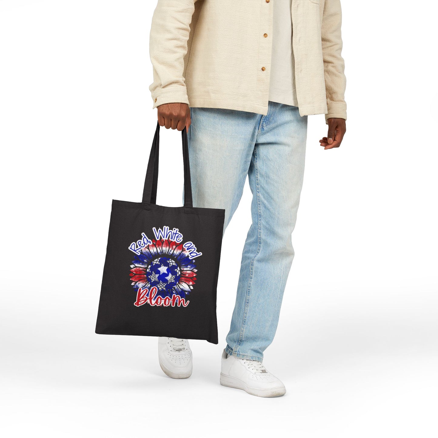 Red, White and Bloom – Patriotic Sunflower Canvas Tote Bag