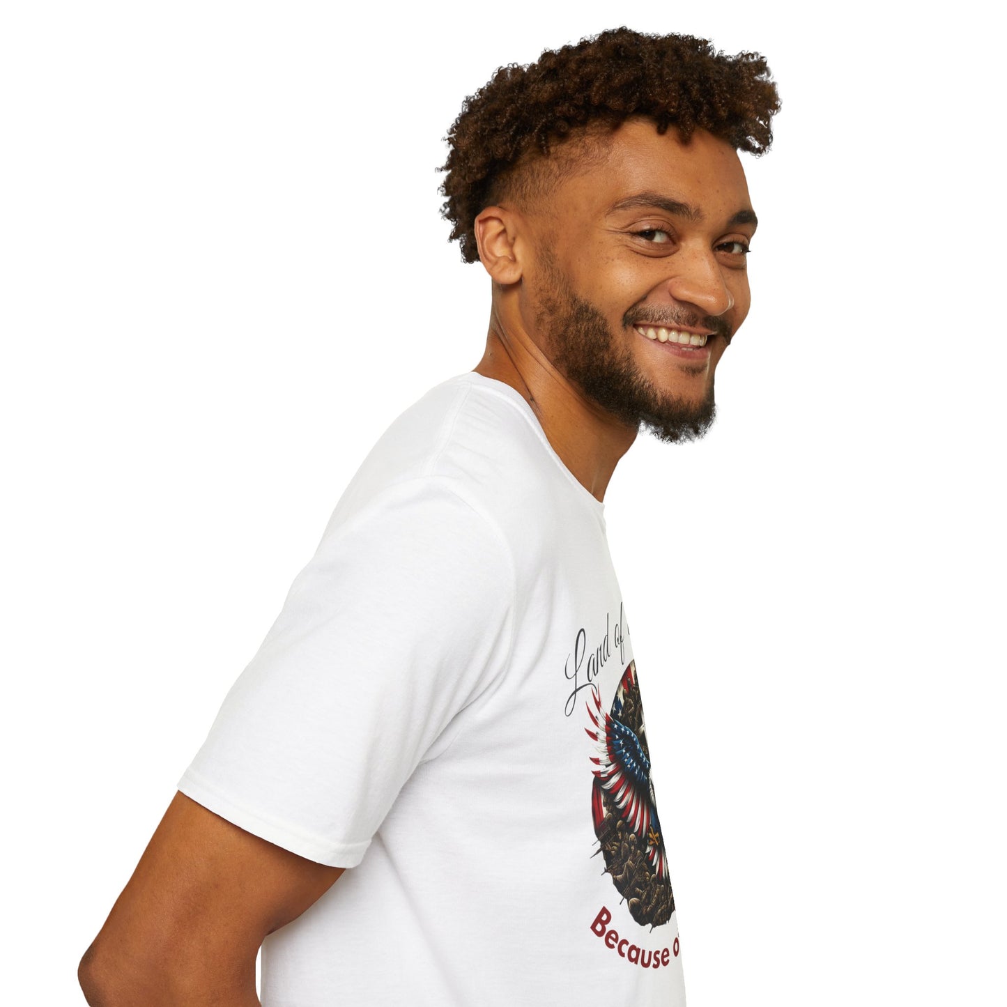 Land of the Free Because of the Brave - Patriotic Graphic Tee - Unisex Softstyle T-Shirt