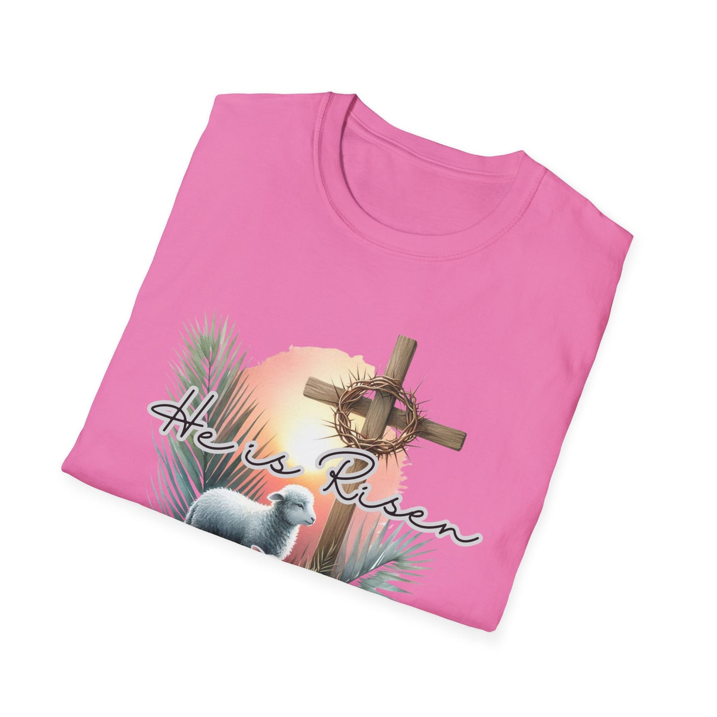 Unisex Softstyle T-Shirt - 'He Is Risen' Easter Tee with Floral Elements