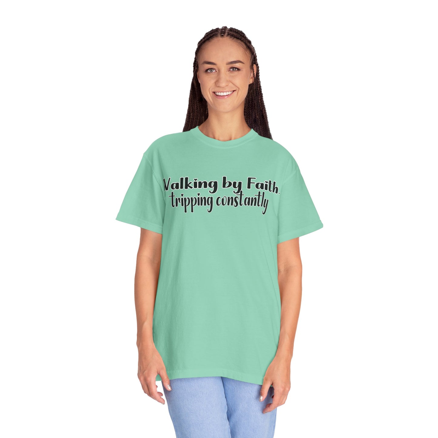 Walking by Faith (Tripping Constantly) – Funny Christian T-Shirt