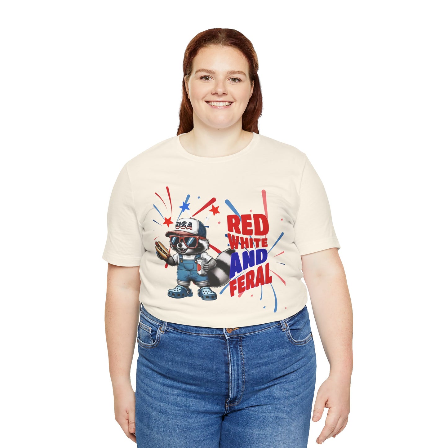 Red, White, and Feral – Funny Patriotic Raccoon T-Shirt