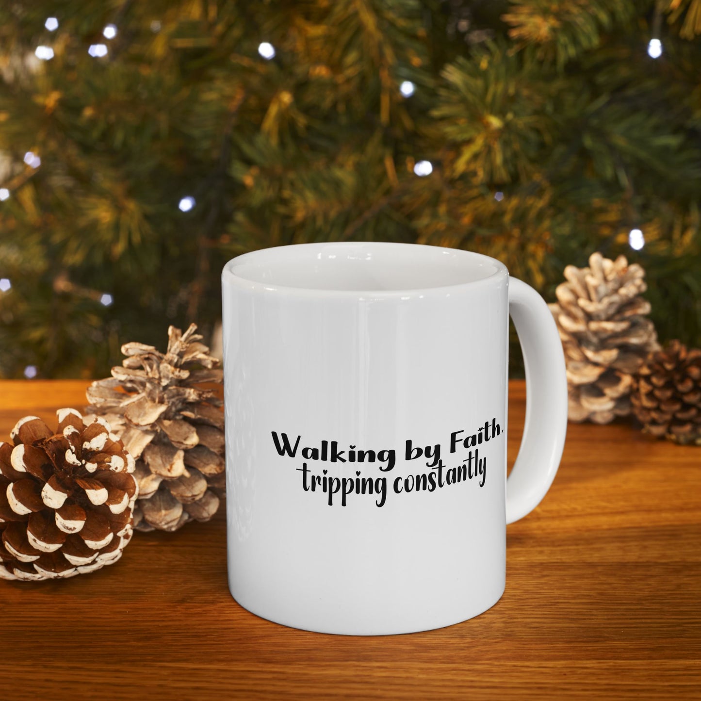 Walking by Faith Tripping Constantly Mug | Funny Christian Coffee Cup | Grace Over Perfection Gift for Women | Faith Humor Mug