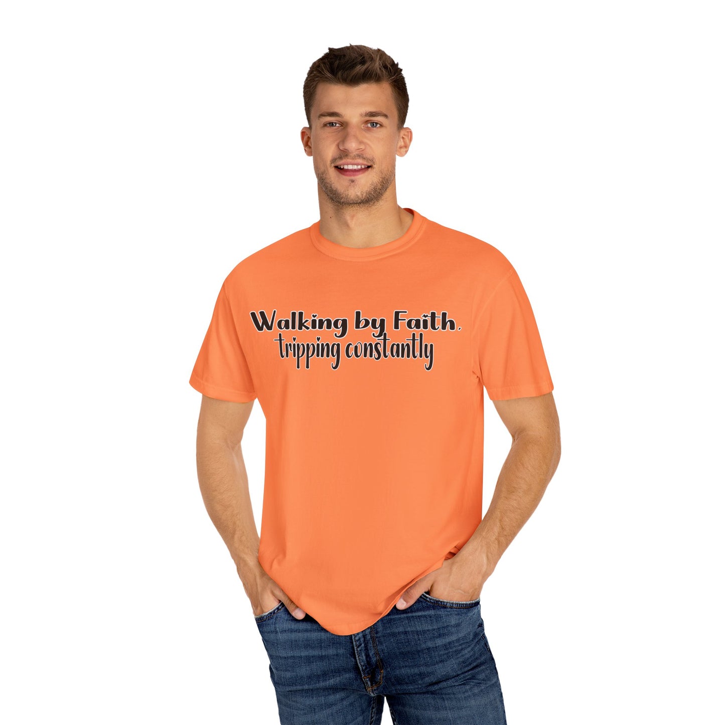 Walking by Faith (Tripping Constantly) – Funny Christian T-Shirt
