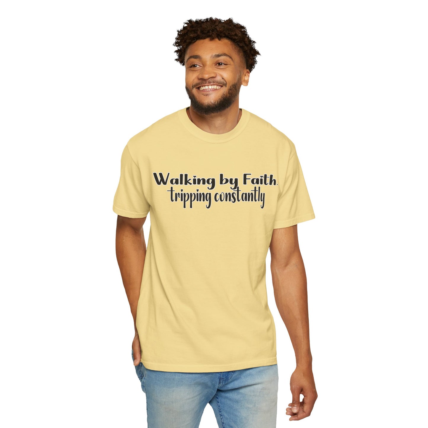 Walking by Faith (Tripping Constantly) – Funny Christian T-Shirt
