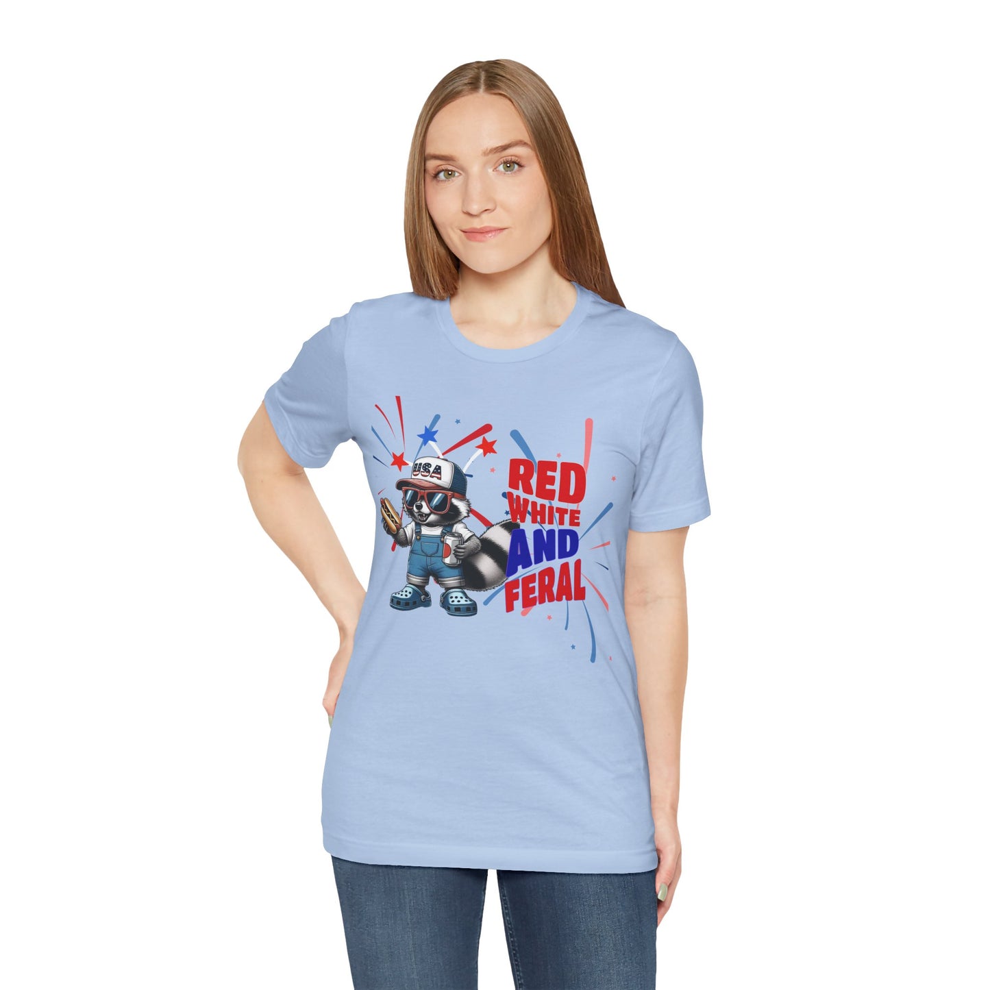 Red, White, and Feral – Funny Patriotic Raccoon T-Shirt