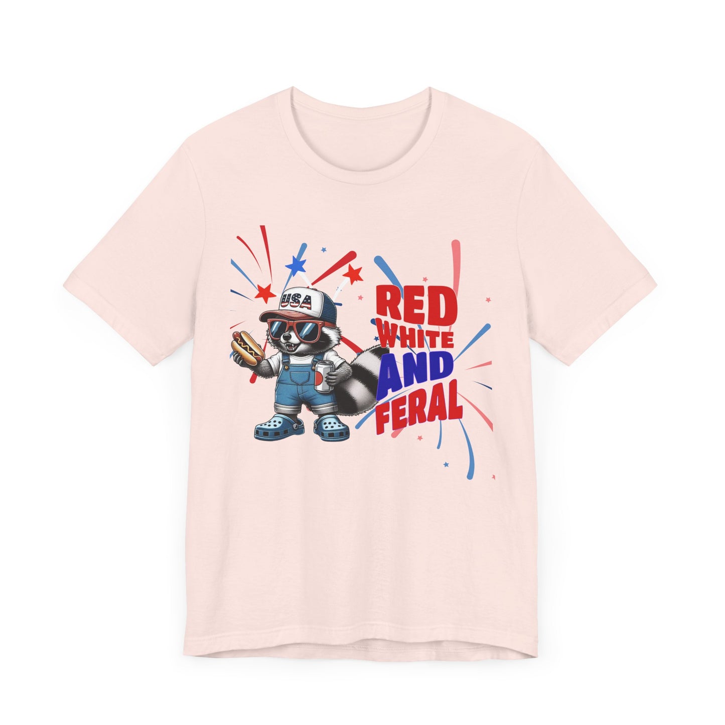 Red, White, and Feral – Funny Patriotic Raccoon T-Shirt