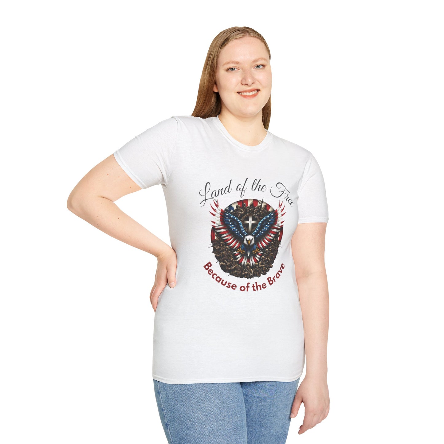 Land of the Free Because of the Brave - Patriotic Graphic Tee - Unisex Softstyle T-Shirt