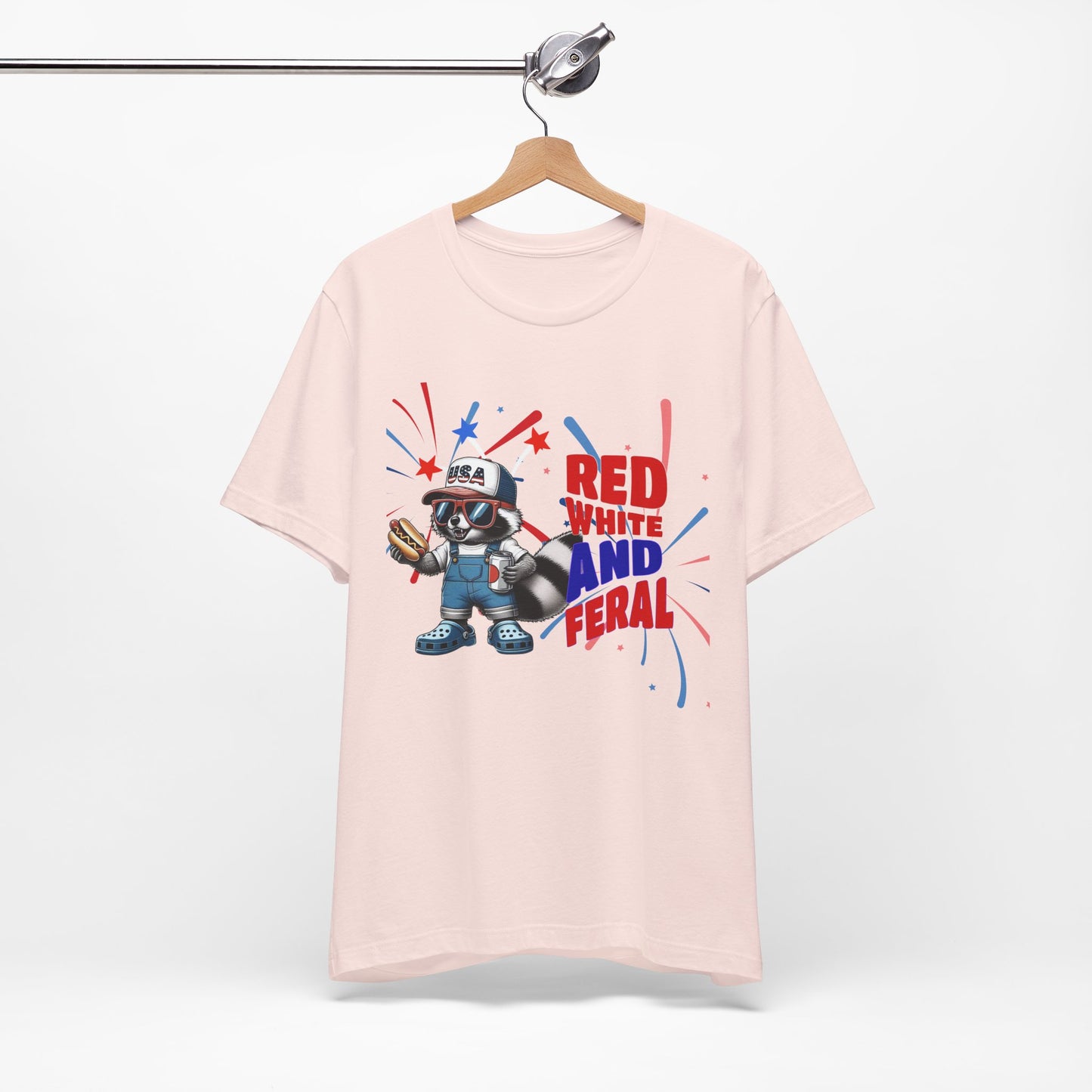 Red, White, and Feral – Funny Patriotic Raccoon T-Shirt