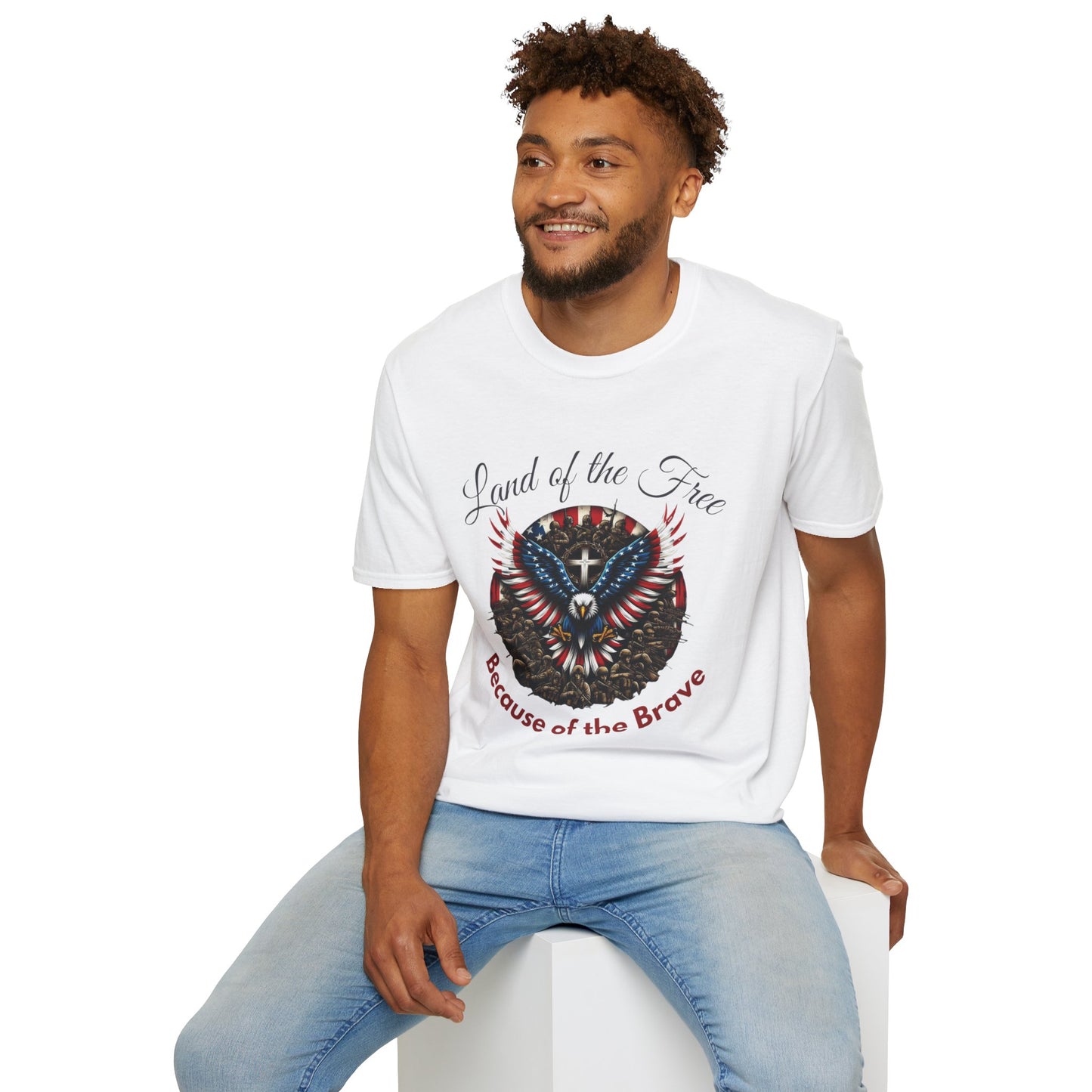 Land of the Free Because of the Brave - Patriotic Graphic Tee - Unisex Softstyle T-Shirt