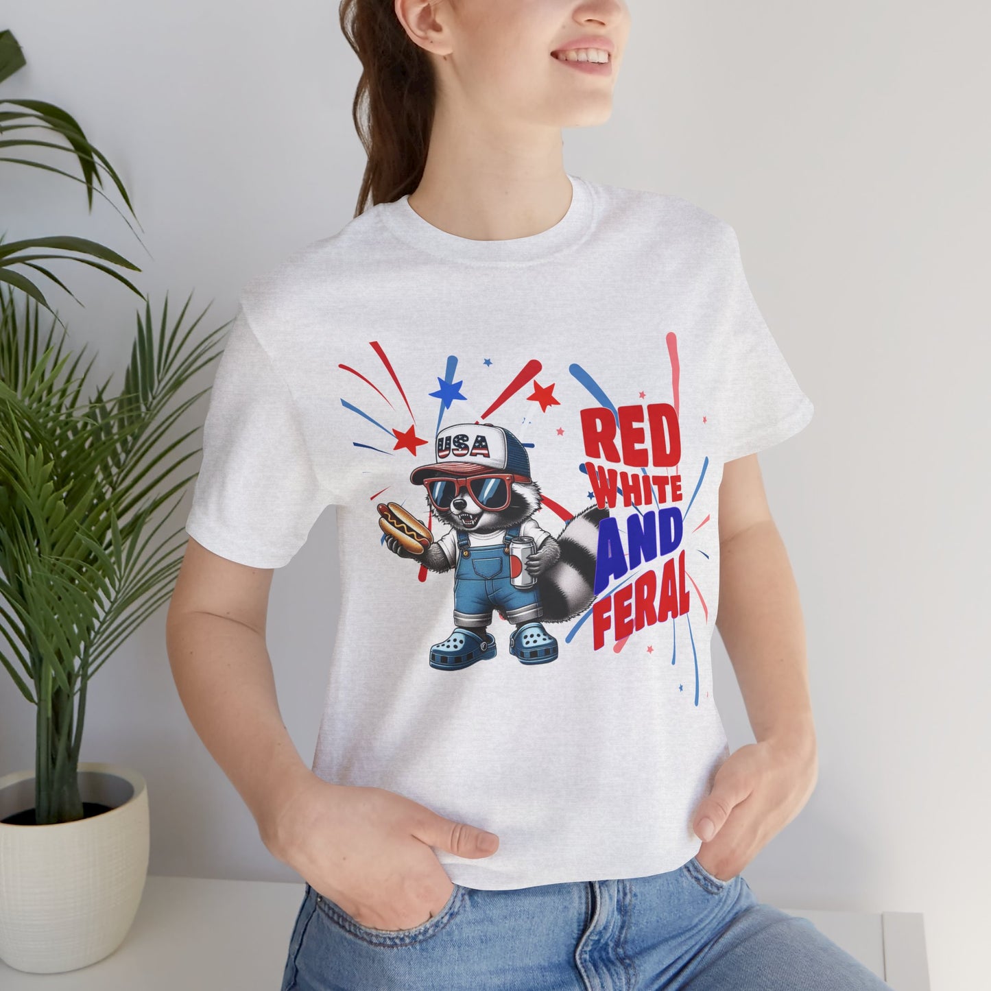 Red, White, and Feral – Funny Patriotic Raccoon T-Shirt