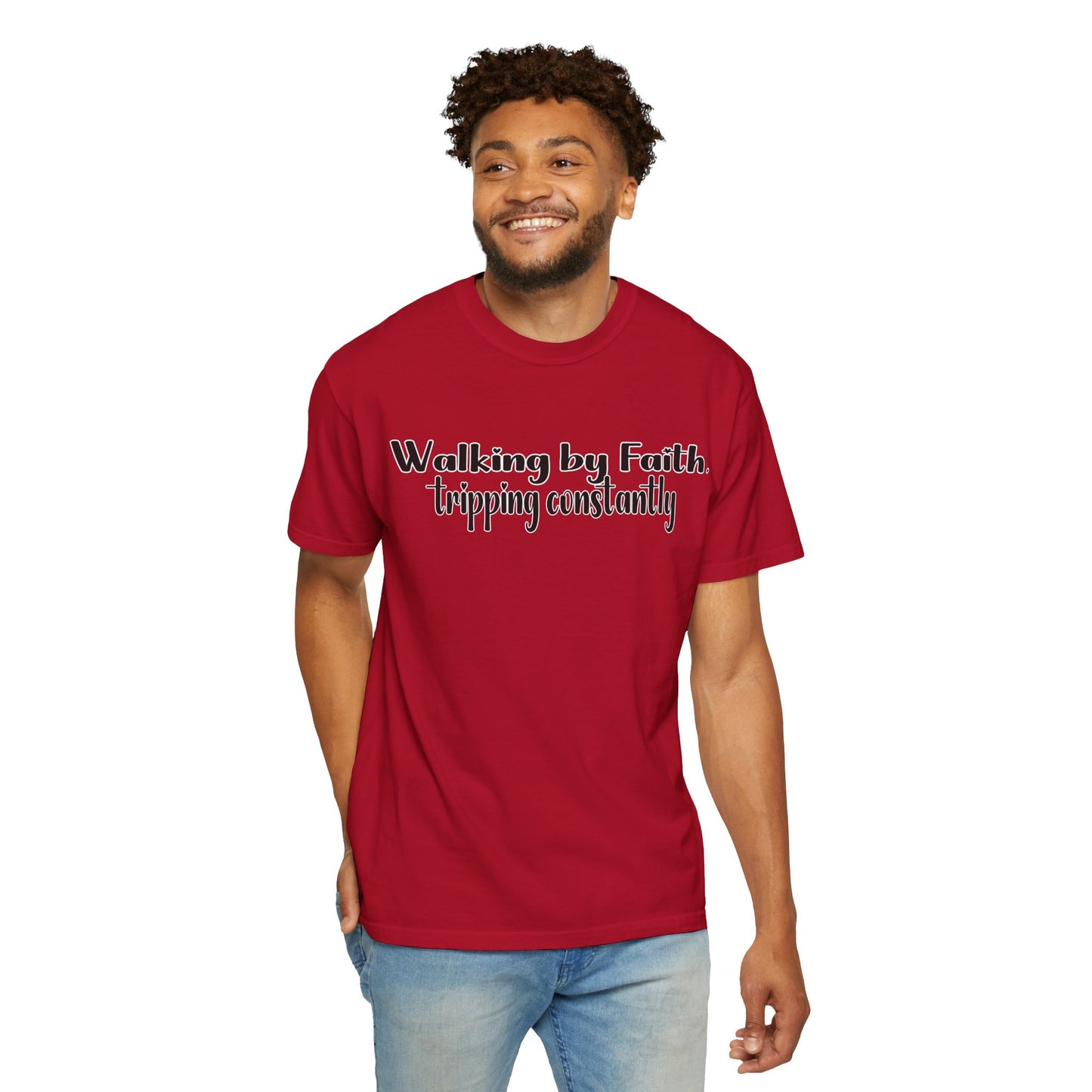 Walking by Faith (Tripping Constantly) – Funny Christian T-Shirt