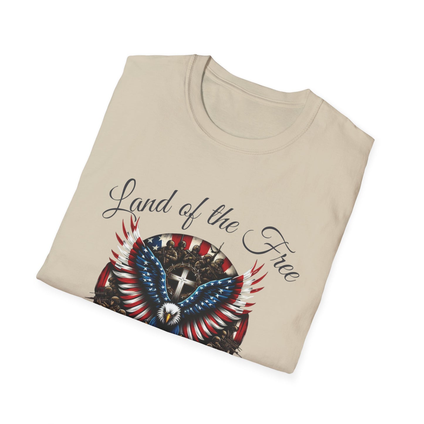 Land of the Free Because of the Brave - Patriotic Graphic Tee - Unisex Softstyle T-Shirt