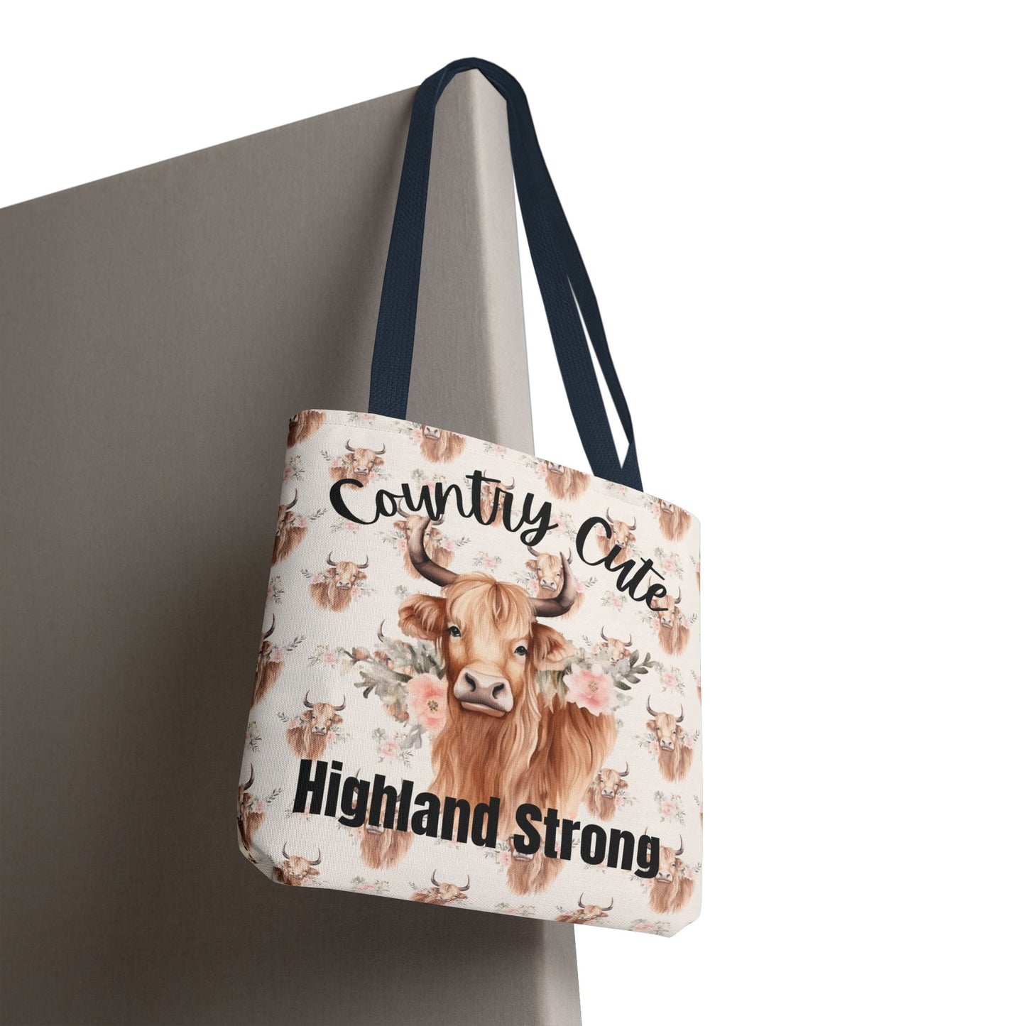 Country Cute, Highland Strong Tote Bag – Floral Highland Cow All-Over Print